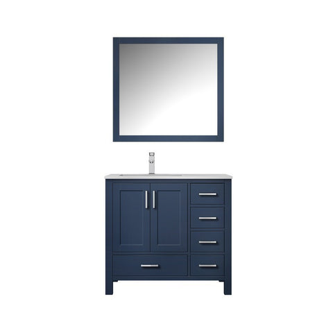 Image of Jacques 36" Navy Blue Single Sink Vanity Set with White Carrara Marble Top - Left Version | LJ342236SEDSM34FL