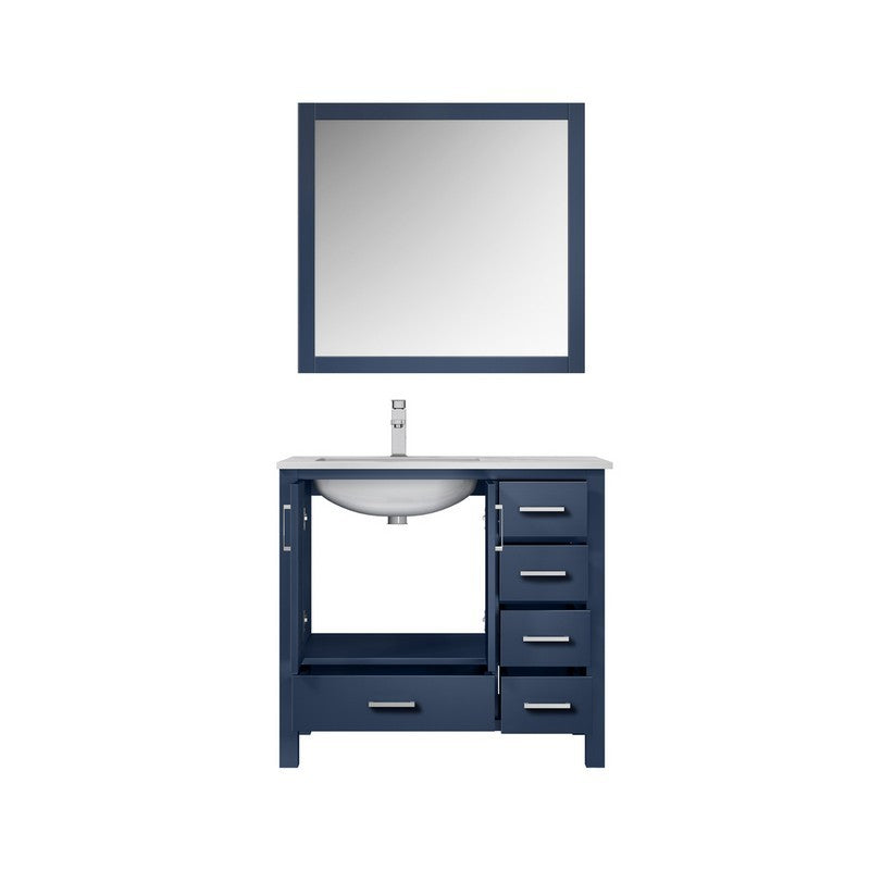 Jacques 36" Navy Blue Single Sink Vanity Set with White Carrara Marble Top - Left Version | LJ342236SEDSM34FL