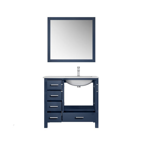 Image of Jacques 36" Navy Blue Single Sink Vanity Set with White Carrara Marble Top - Right Version | LJ342236SEDSM34FR