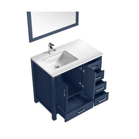 Image of Jacques Modern Navy Blue 36" Single Sink Vanity with Mirror - Left Version | LJ342236SEWQM34L