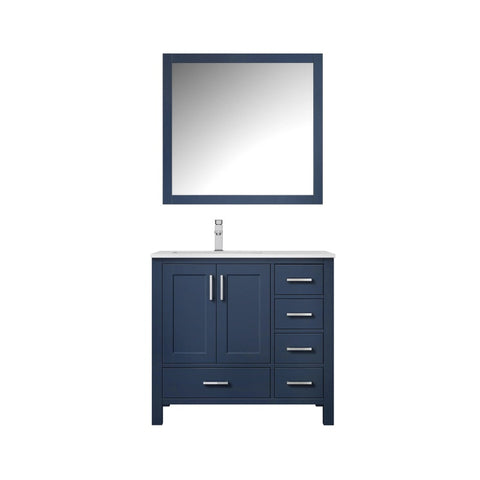 Image of Jacques Modern Navy Blue 36" Single Sink Vanity with Mirror - Left Version | LJ342236SEWQM34L