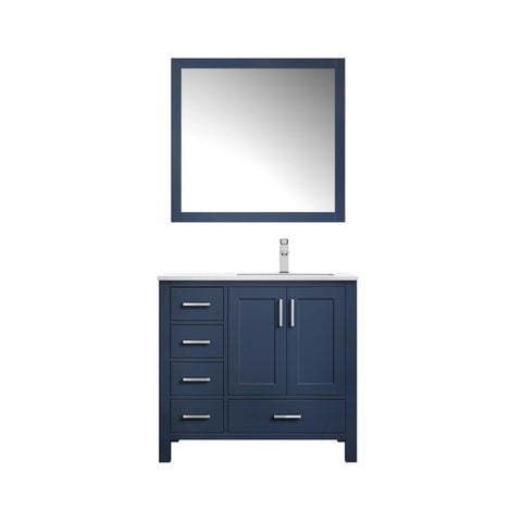 Image of Jacques Modern Navy Blue 36" Single Sink Vanity with Mirror - Right Version | LJ342236SEWQM34R