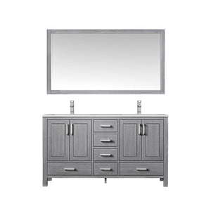 Jacques 60" Distressed Grey Double Sink Vanity Set with White Carrara Marble Top | LJ342260DDDSM58F