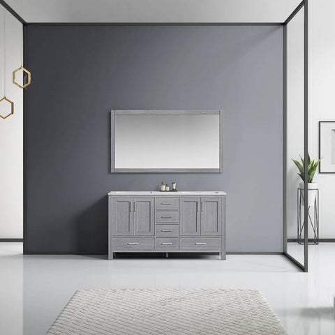 Image of Jacques Modern Distressed Grey 60" Double Sink Vanity with 58" Mirror | LJ342260DDWQM58