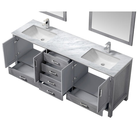 Image of Jacques 80" Distressed Grey Double Sink Vanity Set with White Carrara Marble Top | LJ342280DDDSM30F