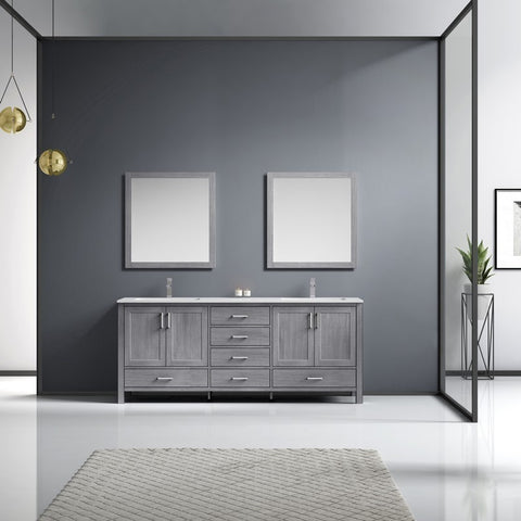 Image of Jacques 80" Distressed Grey Double Sink Vanity Set with White Carrara Marble Top | LJ342280DDDSM30F