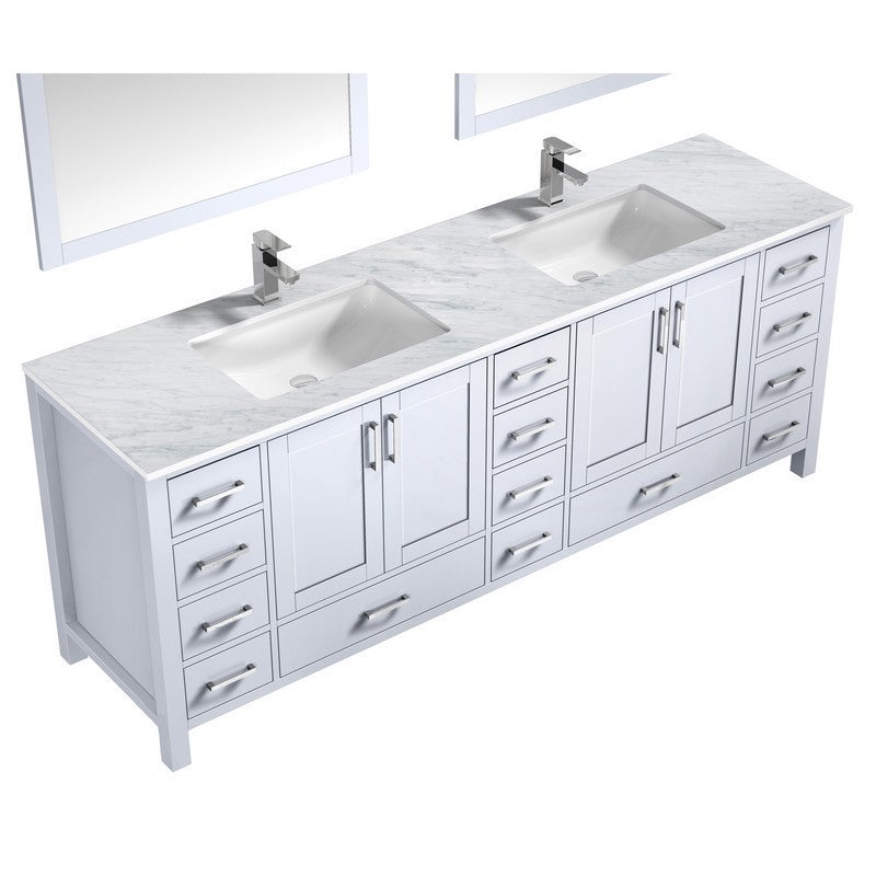 Jacques 84" White Double Sink Vanity Set with White Carrara Marble Top | LJ342284DADSM34F