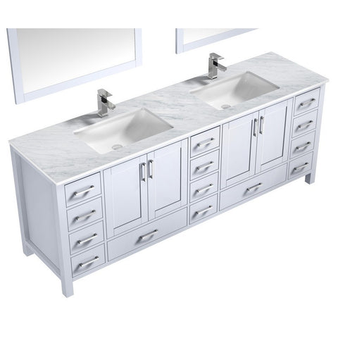 Image of Jacques 84" White Double Sink Vanity Set with White Carrara Marble Top | LJ342284DADSM34F