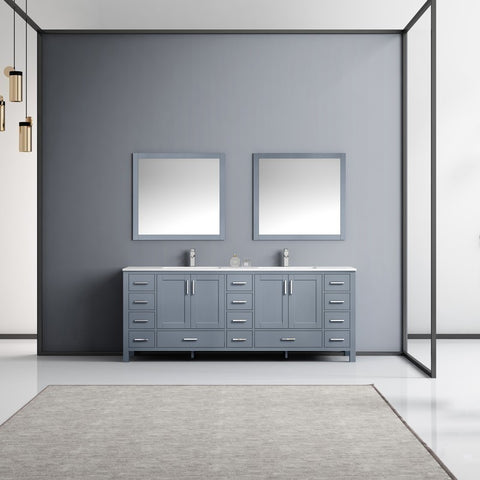 Image of Jacques 84" Dark Grey Double Sink Vanity Set with White Carrara Marble Top | LJ342284DBDSM34F