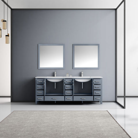 Image of Jacques 84" Dark Grey Double Sink Vanity Set with White Carrara Marble Top | LJ342284DBDSM34F