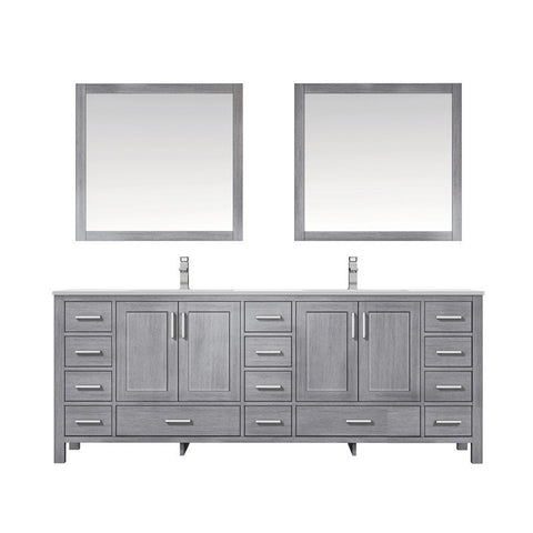 Image of Jacques 84" Distressed Grey Double Sink Vanity Set with White Carrara Marble Top | LJ342284DDDSM34F