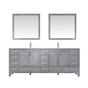 Jacques Modern Distressed Grey 84" Double Sink Vanity with 34" Mirrors | LJ342284DDWQM34