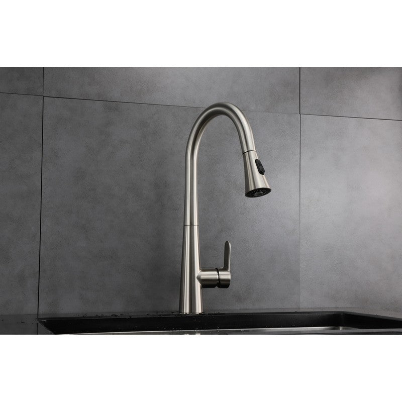 Lexora Furio Brass Kitchen Faucet w/ Pull Out Sprayer - Brushed Nickel | LKFS7011BN