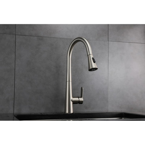 Image of Lexora Furio Brass Kitchen Faucet w/ Pull Out Sprayer - Brushed Nickel | LKFS7011BN