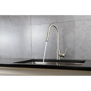 Lexora Olivi Brass Kitchen Faucet w/ Pull Out Sprayer - Brushed Nickel | LKFS8011BN