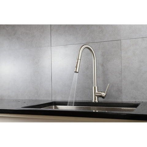 Image of Lexora Olivi Brass Kitchen Faucet w/ Pull Out Sprayer - Brushed Nickel | LKFS8011BN