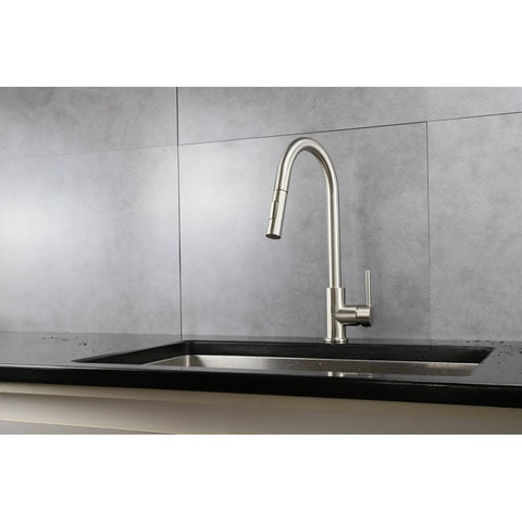 Image of Lexora Olivi Brass Kitchen Faucet w/ Pull Out Sprayer - Brushed Nickel | LKFS8011BN