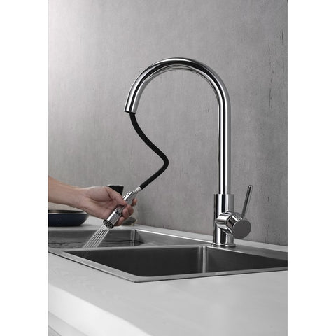 Image of Lexora Olivi Brass Kitchen Faucet w/ Pull Out Sprayer - Chrome | LKFS8011CH