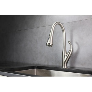 Lexora Garbatella Brass Kitchen Faucet w/ Pull Out Sprayer - Brushed Nickel | LKFS9011BN