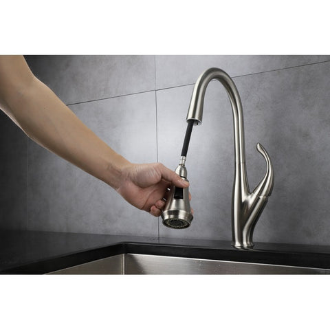 Image of Lexora Garbatella Brass Kitchen Faucet w/ Pull Out Sprayer - Brushed Nickel | LKFS9011BN