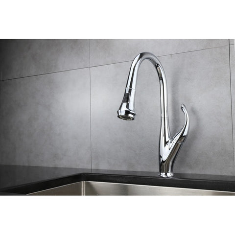 Image of Lexora Garbatella Brass Kitchen Faucet w/ Pull Out Sprayer - Chrome | LKFS9011CH