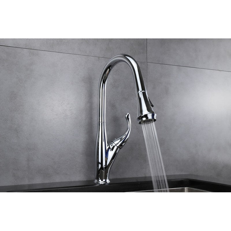 Lexora Garbatella Brass Kitchen Faucet w/ Pull Out Sprayer - Chrome | LKFS9011CH