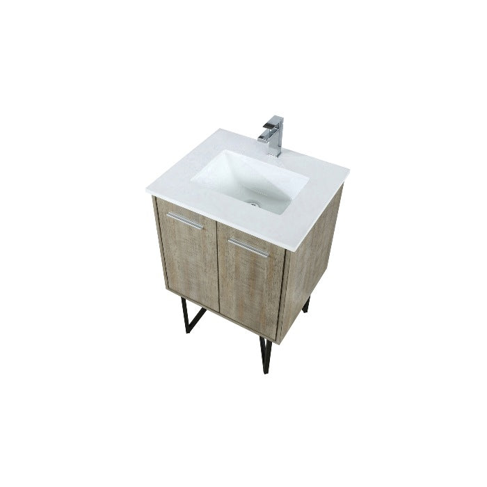 Lexora Lancy Modern Rustic Acacia 24" Square Sink Bathroom Vanity w/ White Quartz Top and Labaro Brushed Nickel Faucet Set | LLC24SKSOS000FBN