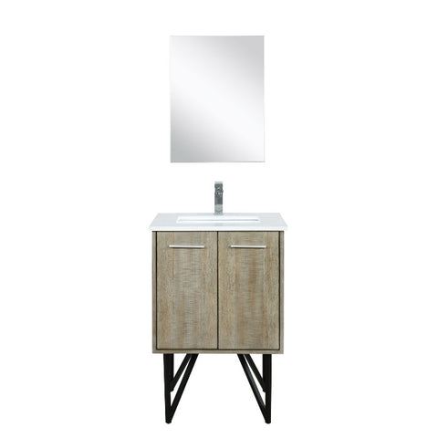 Image of Lexora Lancy Modern 24" Rustic Acacia Square Sink Bathroom Vanity Set w/ Labaro Brushed Nickel Faucet | LLC24SKSOSM18FBN