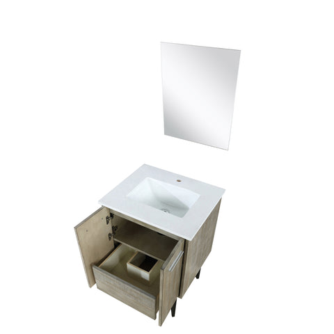 Image of Lexora Lancy Modern 24" Rustic Acacia Bathroom Vanity w/ White Quartz Top, and 18" Frameless Mirror | LLC24SKSOSM18