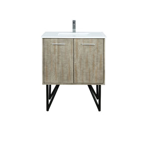 Lexora Lancy Modern Rustic Acacia 30" Square Sink Bathroom Vanity w/ White Quartz Top and Labaro Brushed Nickel Faucet | LLC30SKSOS000FBN