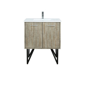Lexora Lancy Modern Rustic Acacia 30" Square Sink Bathroom Vanity w/ White Quartz Top and Balzani Gun Metal Faucet | LLC30SKSOS000FGM