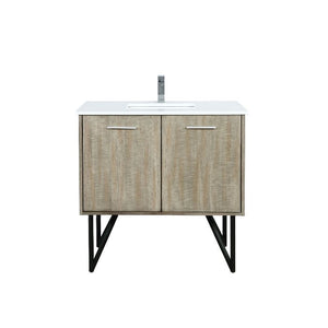 Lexora Lancy Modern Rustic Acacia 36" Square Sink Bathroom Vanity w/ White Quartz Top and Balzani Gun Metal Faucet | LLC36SKSOS000FGM
