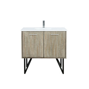 Lexora Lancy Modern Rustic Acacia 36" Square Sink Bathroom Vanity w/ White Quartz Top and Labaro Rose Gold Faucet | LLC36SKSOS000FRG
