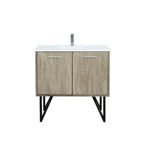 Lexora Lancy Modern Rustic Acacia 36" Square Sink Bathroom Vanity w/ White Quartz Top and Labaro Brushed Nickel Faucet | LLC36SKSOS000FBN
