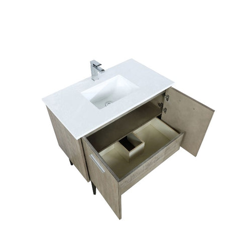 Image of Lexora Lancy Modern Rustic Acacia 36" Square Sink Bathroom Vanity w/ White Quartz Top and Labaro Brushed Nickel Faucet | LLC36SKSOS000FBN
