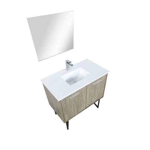Image of Lexora Lancy Modern 36" Rustic Acacia Square Sink Bathroom Vanity Set w/ Labaro Rose Gold Faucet | LLC36SKSOSM28FRG