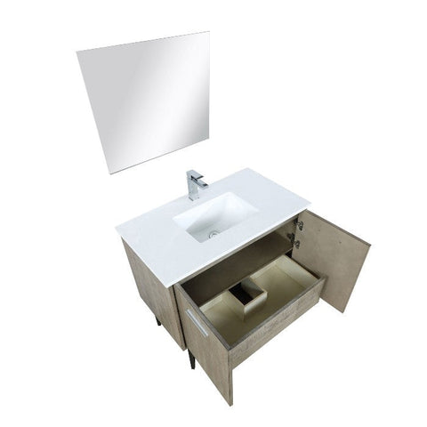 Image of Lexora Lancy Modern 36" Rustic Acacia Square Sink Bathroom Vanity Set w/ Balzani Gun Metal Faucet | LLC36SKSOSM28FGM