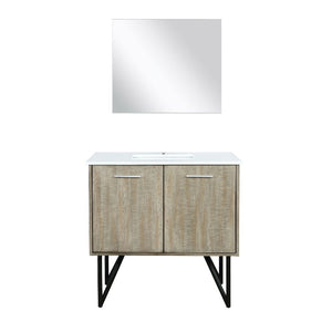 Lexora Lancy Modern 36" Rustic Acacia Bathroom Vanity w/ White Quartz Top, and 28" Frameless Mirror | LLC36SKSOSM28