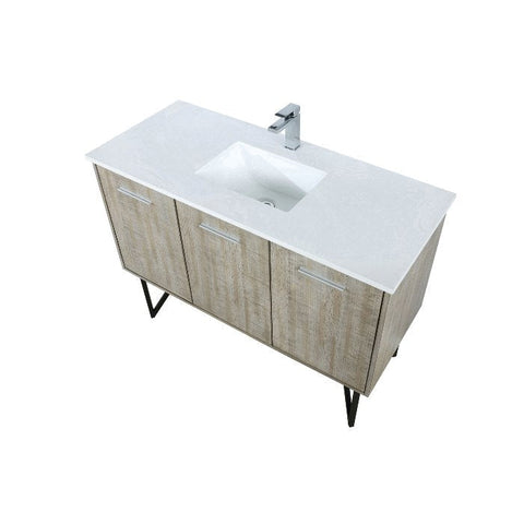 Image of Lexora Lancy Modern Rustic Acacia 48" Square Sink Bathroom Vanity w/ White Quartz Top and Labaro Rose Gold Faucet | LLC48SKSOS000FRG