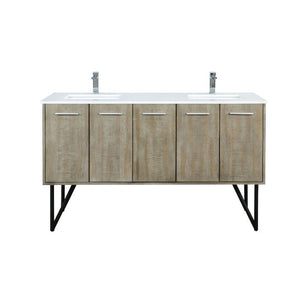 Lexora Lancy Modern Rustic Acacia 60" Double Square Sink Bathroom Vanity w/ White Quartz Top and Monte Chrome Faucet | LLC60DKSOS000FCH