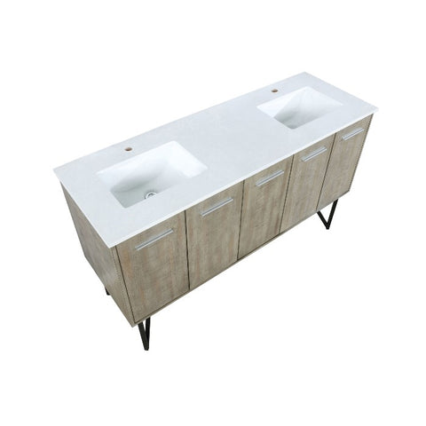 Image of Lexora Lancy Modern Rustic Acacia 60" Double Square Sink Bathroom Vanity w/ White Quartz Top | LLC60DKSOS000