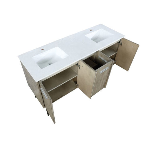 Image of Lexora Lancy Modern Rustic Acacia 60" Double Square Sink Bathroom Vanity w/ White Quartz Top | LLC60DKSOS000