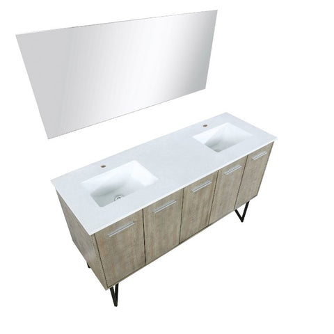 Image of Lexora Lancy Modern 60" Rustic Acacia Double Bathroom Vanity w/ White Quartz Top, and 55" Frameless Mirror | LLC60DKSOSM55