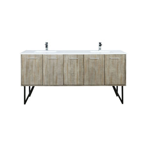 Lexora Lancy Modern Rustic Acacia 72" Double Square Sink Bathroom Vanity w/ White Quartz Top and Labaro Brushed Nickel Faucet | LLC72DKSOS000FBN