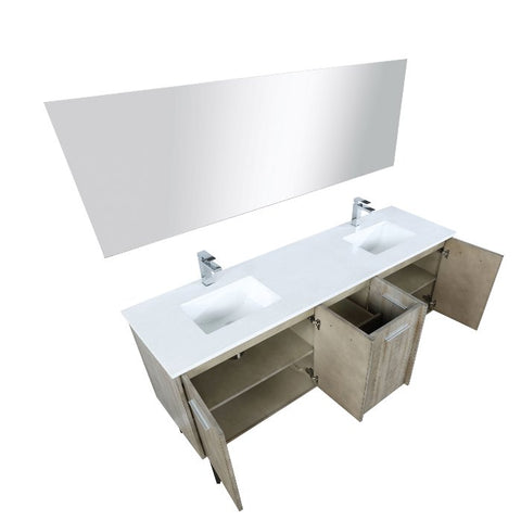 Image of Lexora Lancy Modern 72" Rustic Acacia Double Square Sink Bathroom Vanity Set w/ Labaro Brushed Nickel Faucet | LLC72DKSOSM70FBN