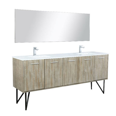 Image of Lexora Lancy Modern 80" Rustic Acacia Double Square Sink Bathroom Vanity Set w/ Balzani Gun Metal Faucet | LLC80DKSOSM70FGM