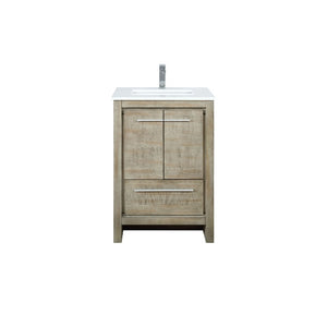 Lexora Lafarre Contemporary 24" Rustic Acacia Single Sink Bathroom Vanity with White Quartz Top and Labaro Brushed Nickel Faucet | LLF24SKSOS000FBN