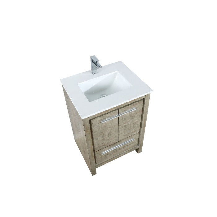 Lexora Lafarre Contemporary 24" Rustic Acacia Single Sink Bathroom Vanity with White Quartz Top and Labaro Brushed Nickel Faucet | LLF24SKSOS000FBN