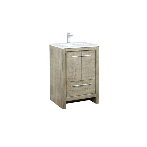 Image of Lexora Lafarre Contemporary 24" Rustic Acacia Single Sink Bathroom Vanity with White Quartz Top and Monte Chrome Faucet | LLF24SKSOS000FCH