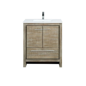 Lexora Lafarre Contemporary 30" Rustic Acacia Single Sink Bathroom Vanity with White Quartz Top and Labaro Brushed Nickel Faucet | LLF30SKSOS000FBN